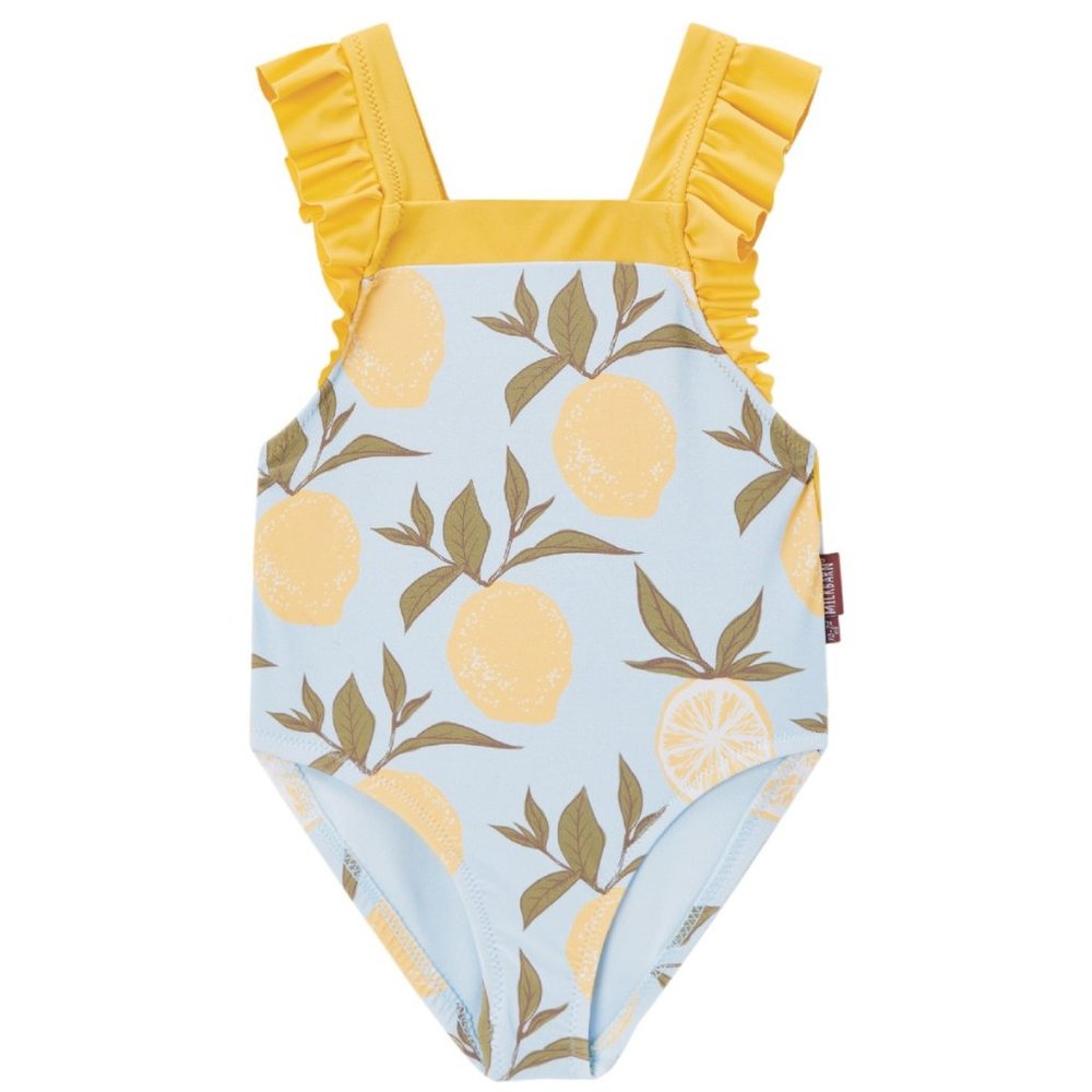 Milkbarn Ruffle Square Neck One Piece Swimsuit -- Lemon NWT